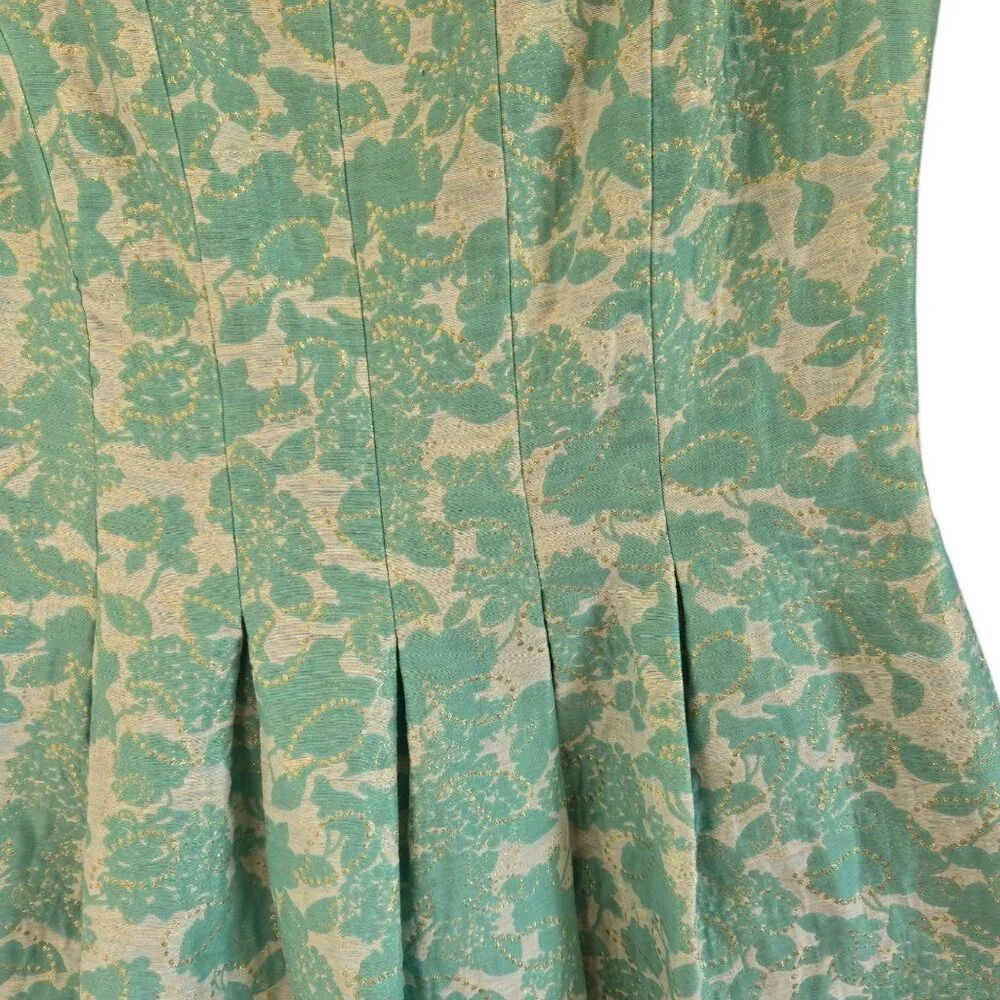 J Howard Brocade Fit & Flare Sleeveless Dress Aqua Floral Metallic Size 8 - Picture 7 of 10